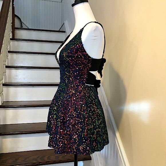 LUCY IN THE SKY Los Angeles Rainbow Black Sequin Mini Dress Sz Small - Picture 11 of 16
